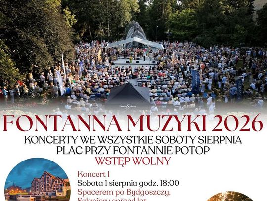 Fontanna Muzyki w Bydgoszczy. Sierpniowe koncerty z polskimi przebojami, rytmami Afryki i klasyką operetki na Skwerze przy Fontannie Potop, wstęp wolny