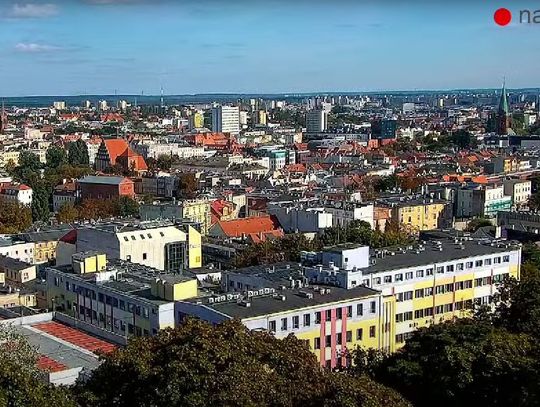 Kamera na dachu Wieży Ciśnień: panorama Bydgoszczy na żywo