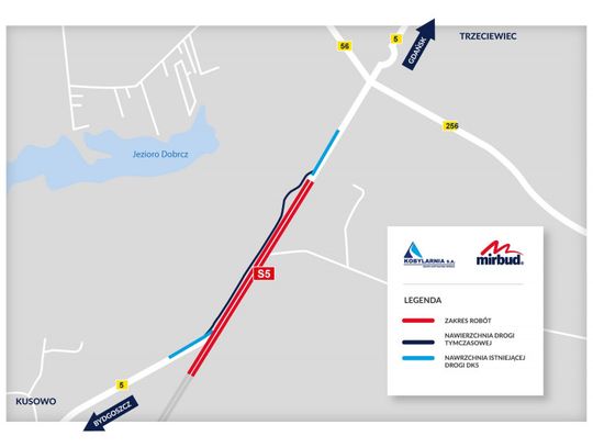 Nastąpiła zmiana organizacji ruchu na budowie S5 na wys. Włóki - Kusowo