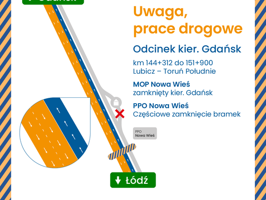 Remont kolejnego odcinka autostrady. Od 11 czerwca zmiany w ruchu między Lisewem, a Turznem