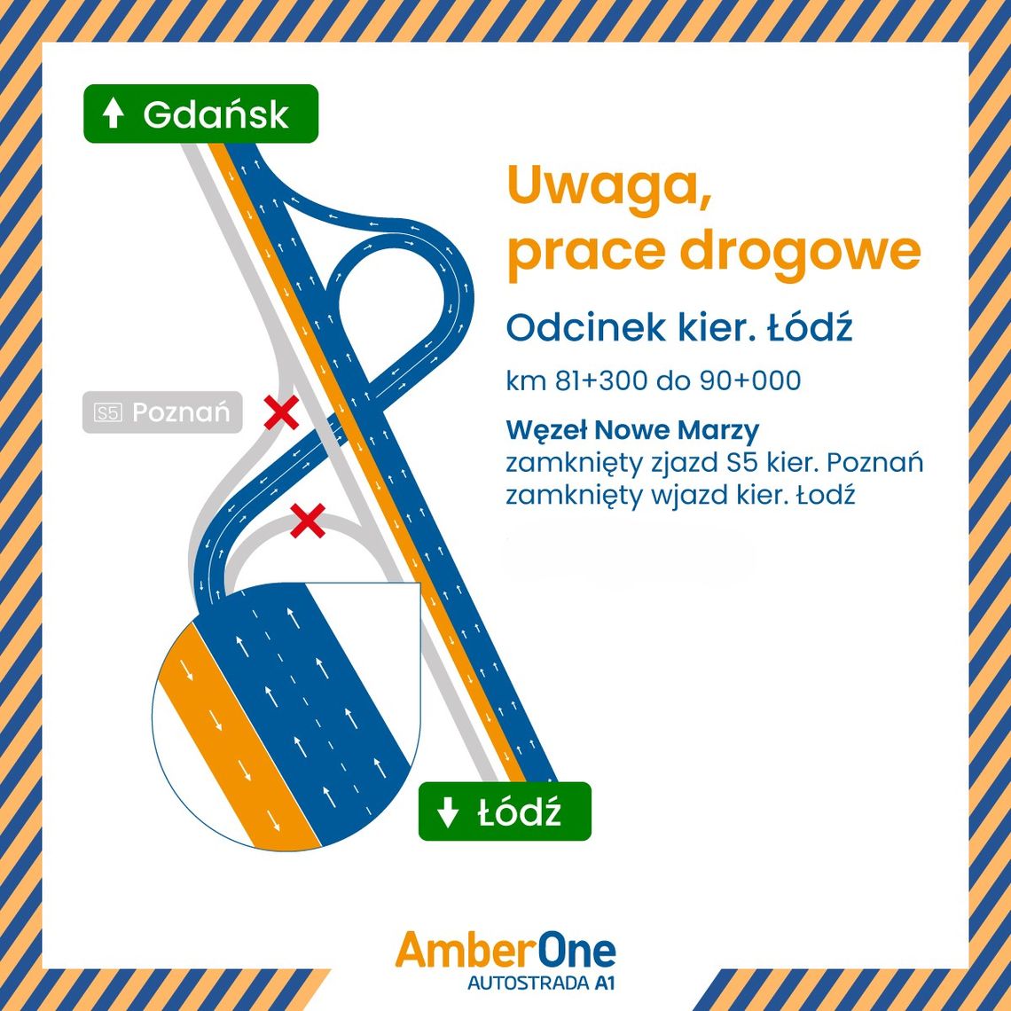 A1: Uwaga, od 29 września częściowe zamkniecie węzła Nowe Marzy