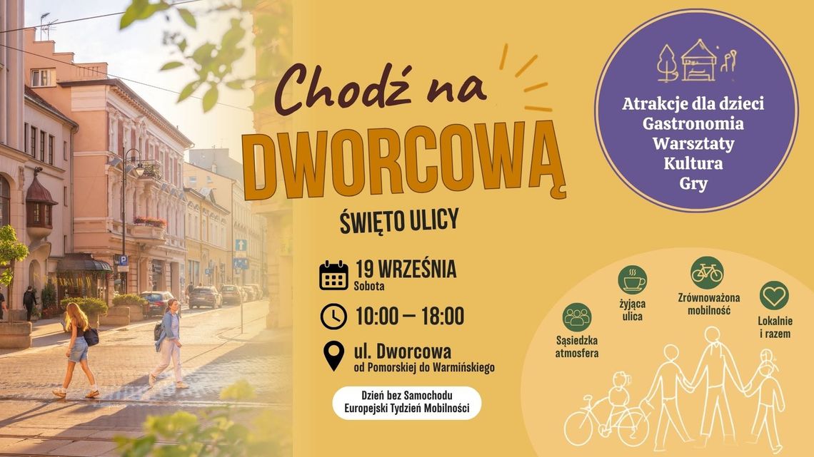 Chodź na Dworcową! Ulica zamieni się w tętniący życiem deptak już w tę sobotę. Znamy program. Potańcówka międzypokoleniowa, kameralny koncert, wystawa zdjęć, atrakcje rowerowe czy strefa relaksu z DJem Chodź na Dworcową! Ulica zamieni się w tętniący życiem deptak już w tę sobotę. Znamy program. Potańcówka międzypokoleniowa, kameralny koncert, wystawa zdjęć, atrakcje rowerowe czy strefa relaksu z DJem