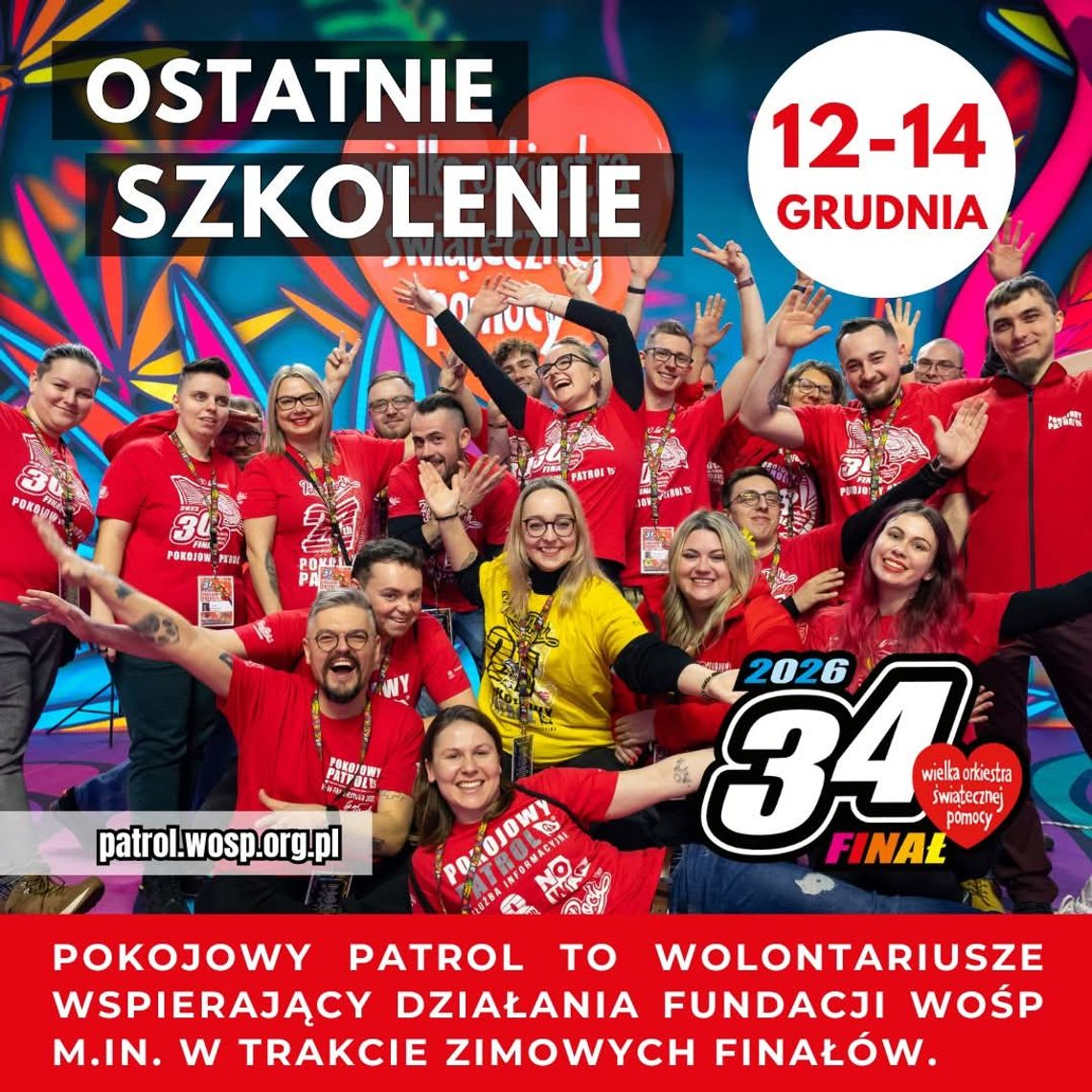 WOŚP odwołuje szkolenie wolontariuszy zaplanowane na 12-14 grudnia WOŚP odwołuje szkolenie wolontariuszy zaplanowane na 12-14 grudnia