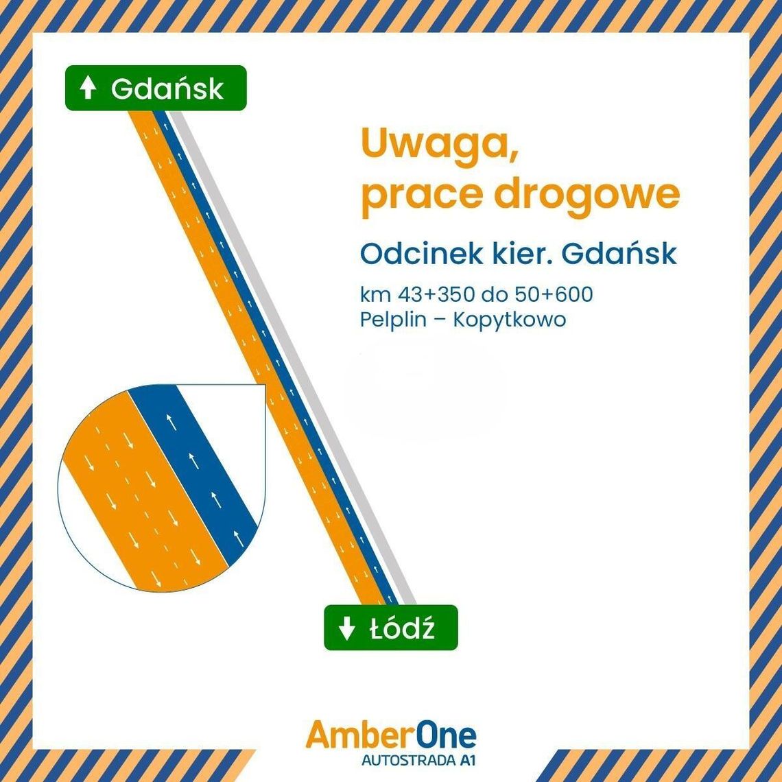 Zakończono prace na odcinku A1 pomiędzy węzłami Warlubie- Nowe Marzy, gdzie remontowana była jezdnia w kierunku Gdańska. Ruch odbywa się dwoma pasami w każdym kierunku. Zakończono prace na odcinku A1 pomiędzy węzłami Warlubie- Nowe Marzy, gdzie remontowana była jezdnia w kierunku Gdańska. Ruch odbywa się dwoma pasami w każdym kierunku.