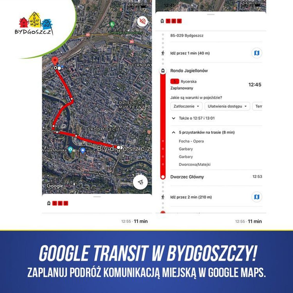 Zaplanuj podróż bydgoską komunikacją miejską dzięki usłudze Google Transit