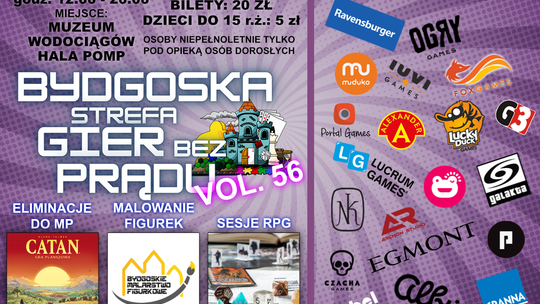Plakat wydarzenia Bydgoska Strefa Gier bez Prądu vol. 56 w Muzeum Wodociągów w Bydgoszczy