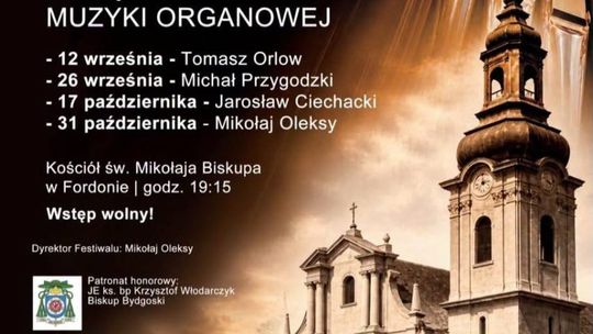 Plakat Fordońskiego Festiwalu Organowego 2026 z terminami koncertów w Kościele św. Mikołaja Biskupa w Fordonie