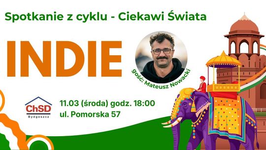 Plakat zapraszający na spotkanie o Indiach