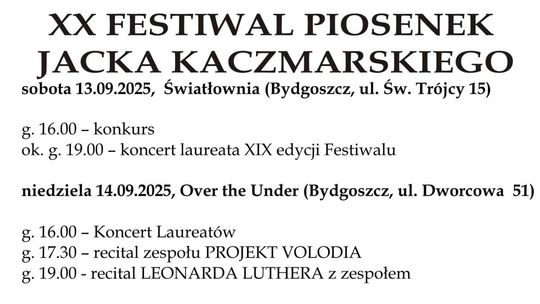 Plakat XX Festiwalu Piosenek Jacka Kaczmarskiego