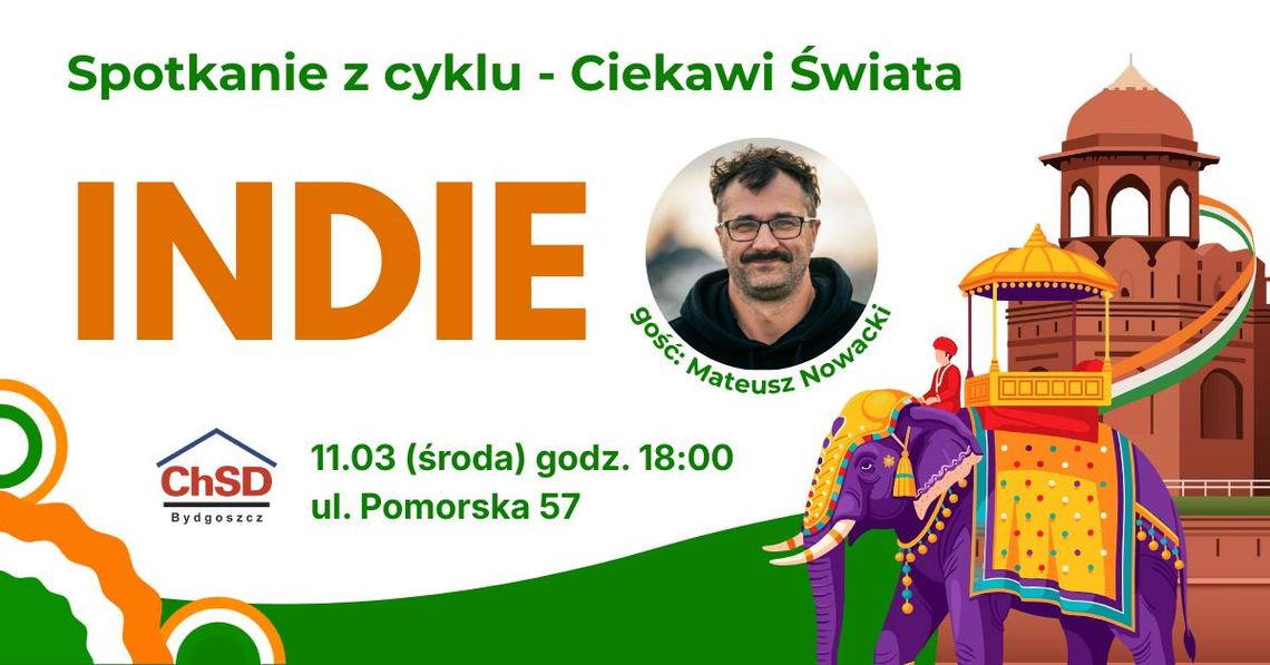 Plakat zapraszający na spotkanie o Indiach